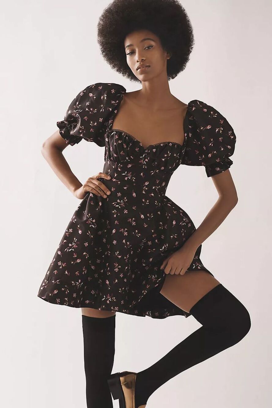 New Anthropologie Maeve Floral Puff-Sleeve Mini Dress $158 Small